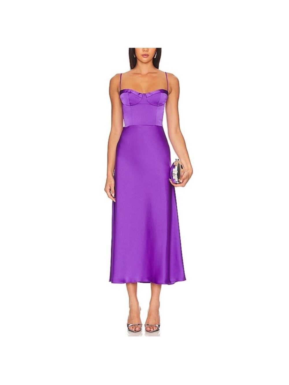 Katie May Purple Satin Midi Slip Dress with Bust Detail